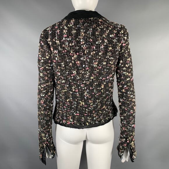 CHANEL Size 4 Black Multi-Color Wool Blend Open Front Jacket - Picture 4 of 7